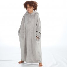 18C841: Older Girls Hooded Plush Fleece Long Length Poncho with Sleeves (One Size - 7-13 Years)